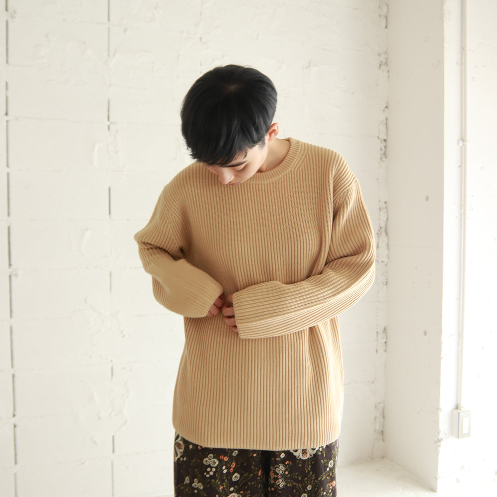 BATONER SOLID WOOL RIB CREW NECK