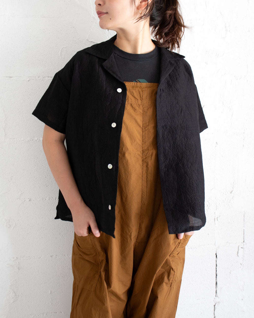 R&D.M.Co- SHADING CHECK OPEN COLLAR SHIRT
