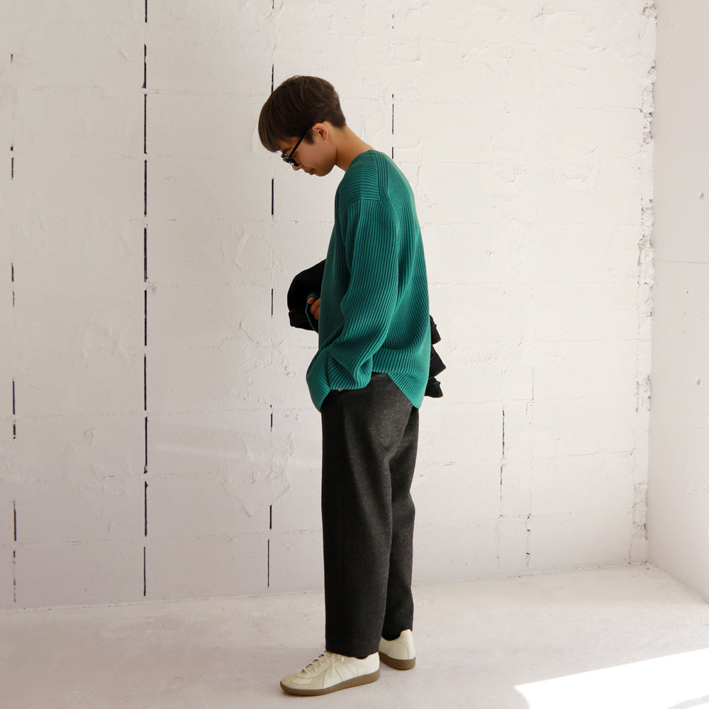 BATONER SOLID WOOL RIB CREW NECK